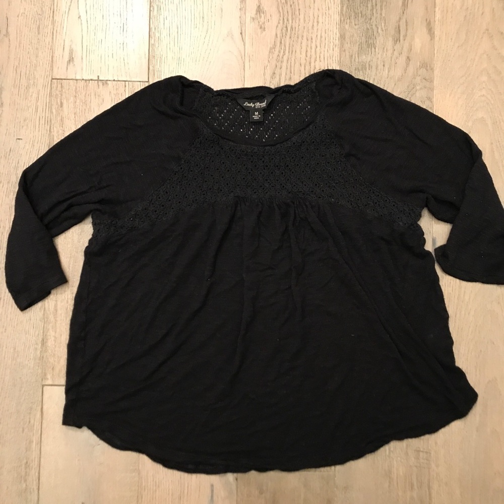 Lucky brand black 3/4 sleeve crochet blouse